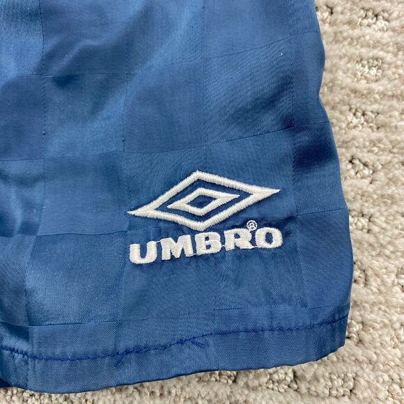 Vintage 90s Umbro Soccer Shorts Men Medium M Navy Blue Checkered Athletic 1990s - Picture 2 of 11